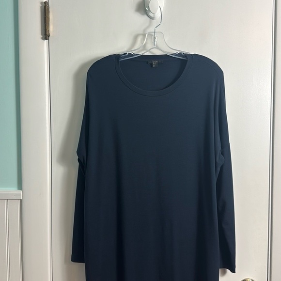 Cos Navy Mixed Media Silk 3/4 Sleeve Tunic Dress Minimalist Lagenlook Small - Picture 3 of 9